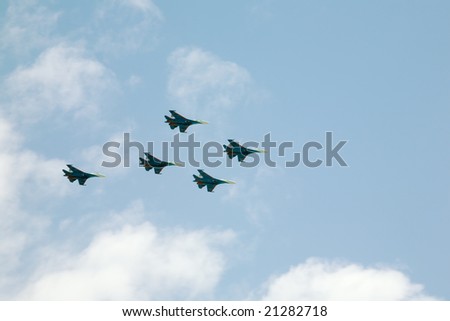 russian war airplane on blue sky