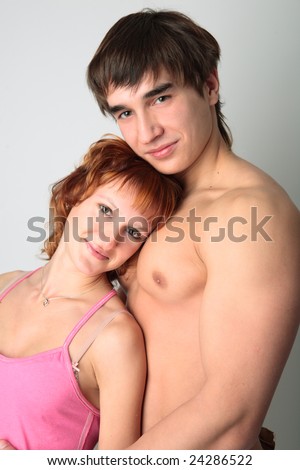 couple young man and woman on white background