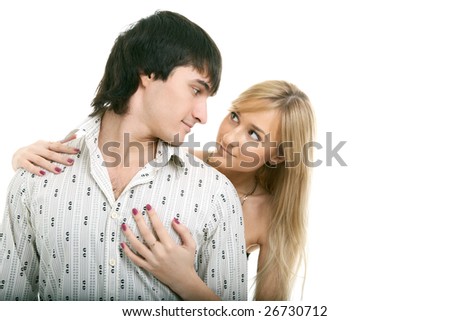 young couple man and woman on white background