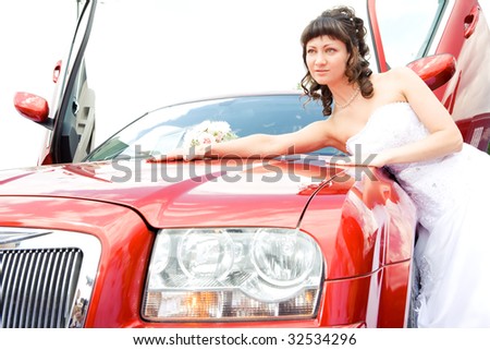 beauty bride woman with limousine outdoor