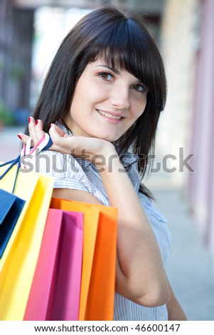 beauty woman om shopping in the city