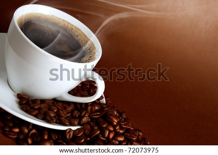 warm cup of ciffee on brown background