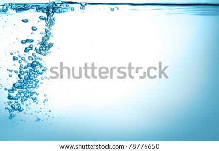 water splash and water bubbles in blue