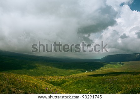 landscape with low clouds bad weather