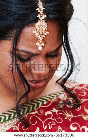 A young hindu bride waits to meet her new husband