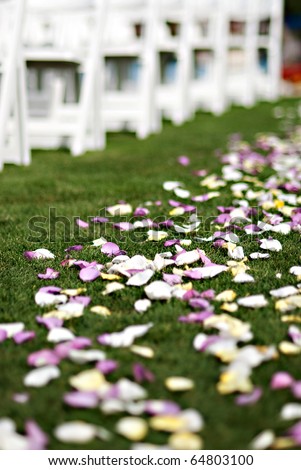 stock photo Colorful flower petals are thrown down the aisle during a 