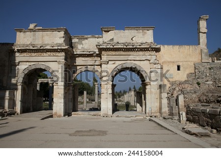The ruins of Ephesus,  the door near of Celsus library, Turkey