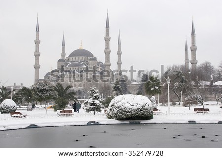 ISTANBUL, TURKEY - JANUARY 01, 2006: The Sultanahmet square is the popular tourist place with the numerous landmarks and museums