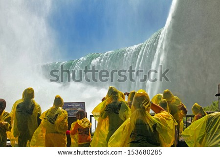 Tourists at the Horseshoe Fall, Niagara Falls, Ontario, Canada