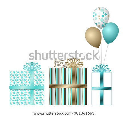 Gold and Teal Birthday Gifts and Balloons