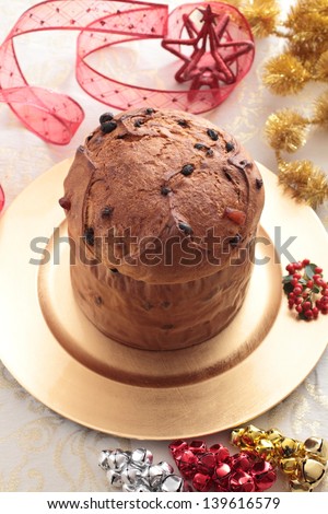 sweet Christmas cake on gold dish