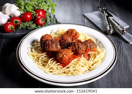 italian pasta spaghetti with meatballs and tomato sauce