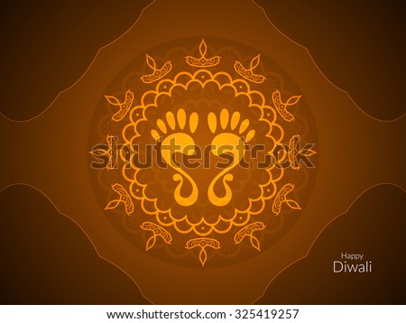Religious happy diwali background with beautiful footprints of Goddess Laxmi, symbol of fortune, wealth and prosperity.