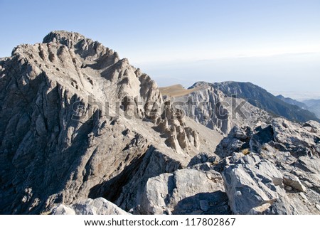 High rocky peak on mount Olympus