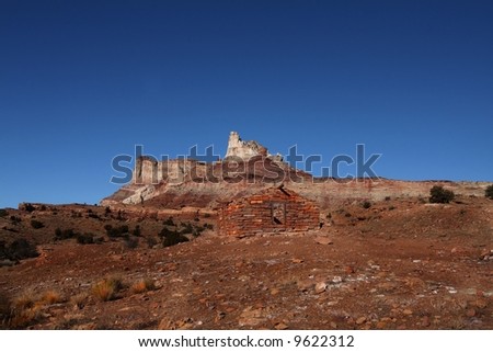 View of the red rock formations in San Rafell Swell with blue skys