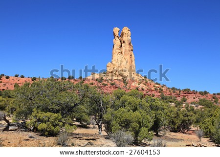 View  of red rock formations in San Rafael Swell with blue sky?s