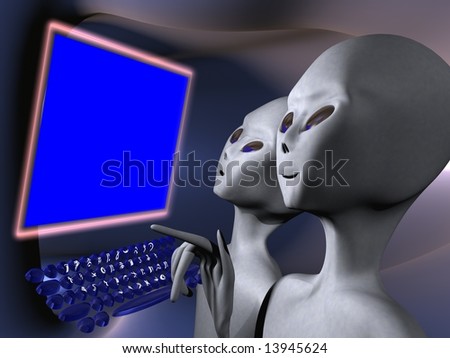 Aliens on a computer terminal