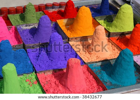 Bright colored tika powder, India