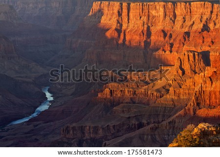 Colorado river from desert view point at sunset, Grand Canyon National Park, AZ.