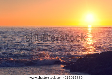 Sunset beach with retro effect, Laguna Beach, California