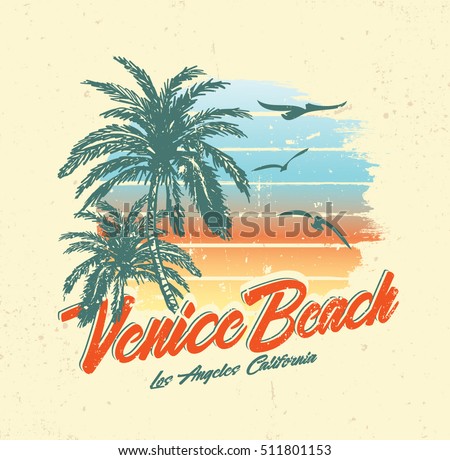 tropical sunset. surf and beach. vintage beach print. tee graphic design