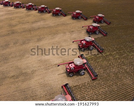 MATO GROSSO, BRAZIL - MARCH 02, 2008: Mass soybean harvesting at a farm in Campo Verde