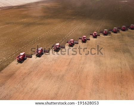 MATO GROSSO, BRAZIL - MARCH 02, 2008: Mass soybean harvesting at a farm in Campo Verde