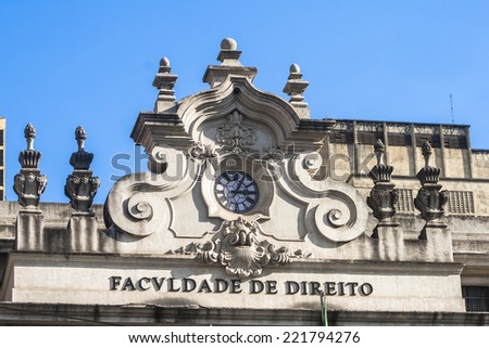 SAO PAULO, BRAZIL, OCTOBER 25, 2011 Detail of facade of the USP-Sao Francisco law school in downtown Sao Paulo