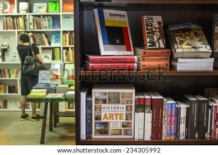 Sao Paulo, Brazil, November 25, 2014: Customers shop for books in Shopping Center in Sao Paulo