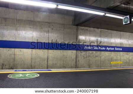 Sao Paulo, Brazil, July, 16, 2007: Bicycle entrance of platform in blue line to subway. The system length of 66 km and passenger traffic for day 4 million.