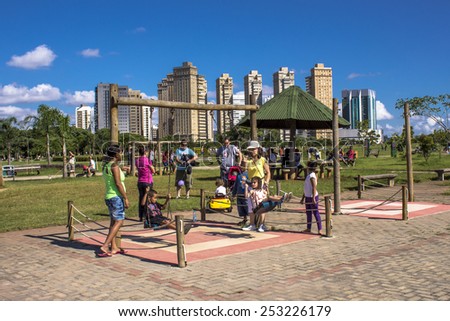 Sao Paulo, Brazil. January 20, 2012.?? People in Villa Lobos Park. The park is a good place for walkers, cycling and an oasis for the skaters.