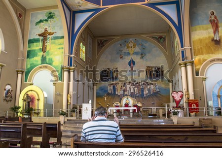 Assis, Sao Paulo, Brazil, June 12, 2015. Inside Assis Cathedral of Sacred Heart of Jesus, on downtown Assis in Sao Paulo state.