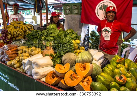 Sao Paulo, Brazil, October 22, 2015. Farmers market in I National Fair of Agrarian Reform, promoted by INCRA and the MST (Landless Workers Movement), in the Agua Branca Park, Sao Paulo, SP.