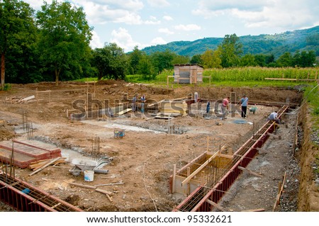 Construction foundation at beginning