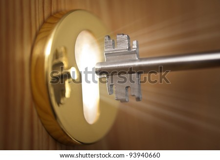 Key and keyhole with light coming from it