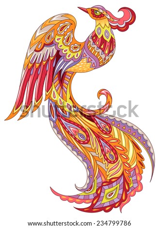 The Phoenix fire bird. Colorful illustration isolated on white background