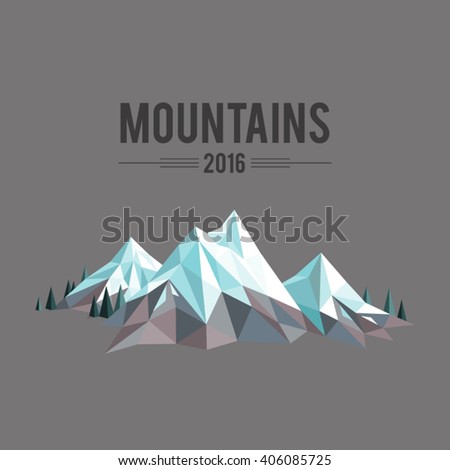 Polygonal abstract snow-capped mountains on grey background