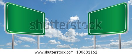 Two Green billboards on sky