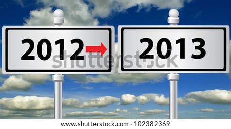 2012 - 2013 ,new year signpost on sky background