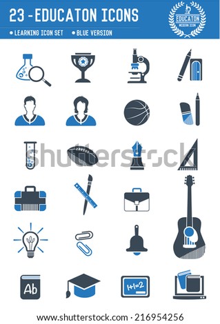 Education icons on white background Blue version clean vector Education icons on white background Blue version clean vector