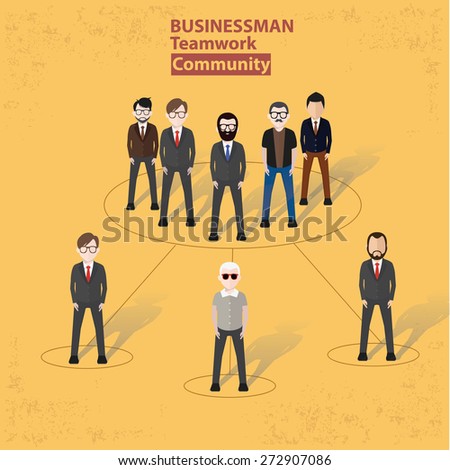 Community, businessman concept design on yellow background, clean vector.