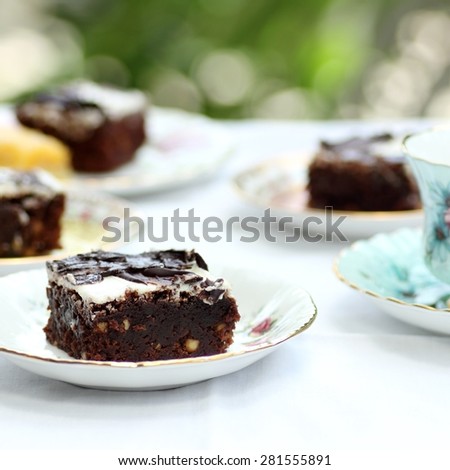 brownies set for tea time blur and out focus background Square format