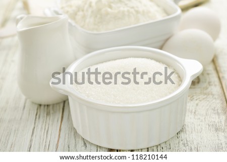 Flour, eggs, milk, sugar