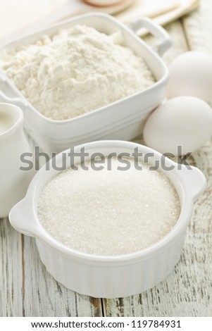 Flour, eggs, milk, sugar