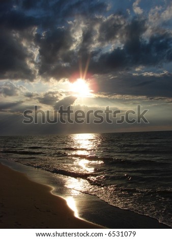 Cloudy sunset over Baltic Sea in summer