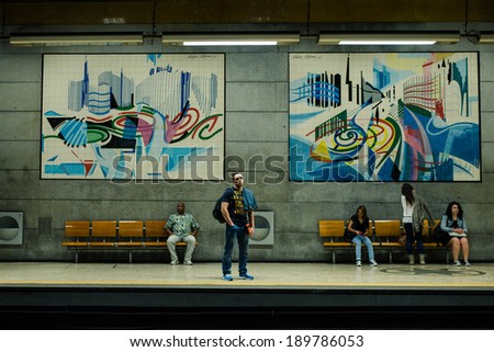 Lisbon, Portugal Ã¢Â?Â? April 07 2014: People waiting for metro at an underground station in Lisbon