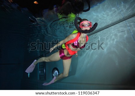 Female scuba diver underwater in the pool