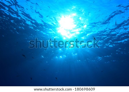 Water surface and sunlight in the open water of the ocean