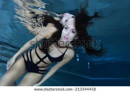 Portrait of beautiful woman with swimsuit underwater in the pool