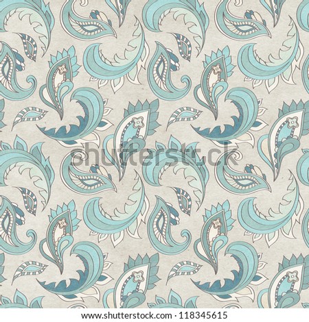Seamless floral pattern. Vintage paisley background on paper texture.